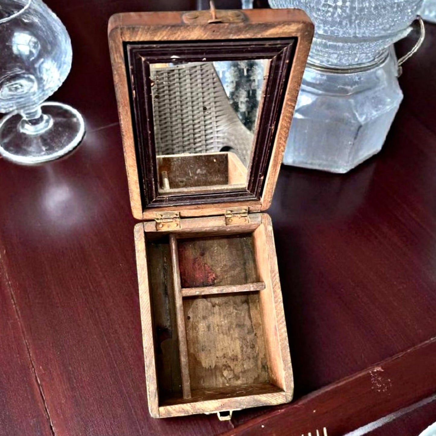 1970 Antique Teak Wood Makeup Box | Traditional Storage & Décor Piece