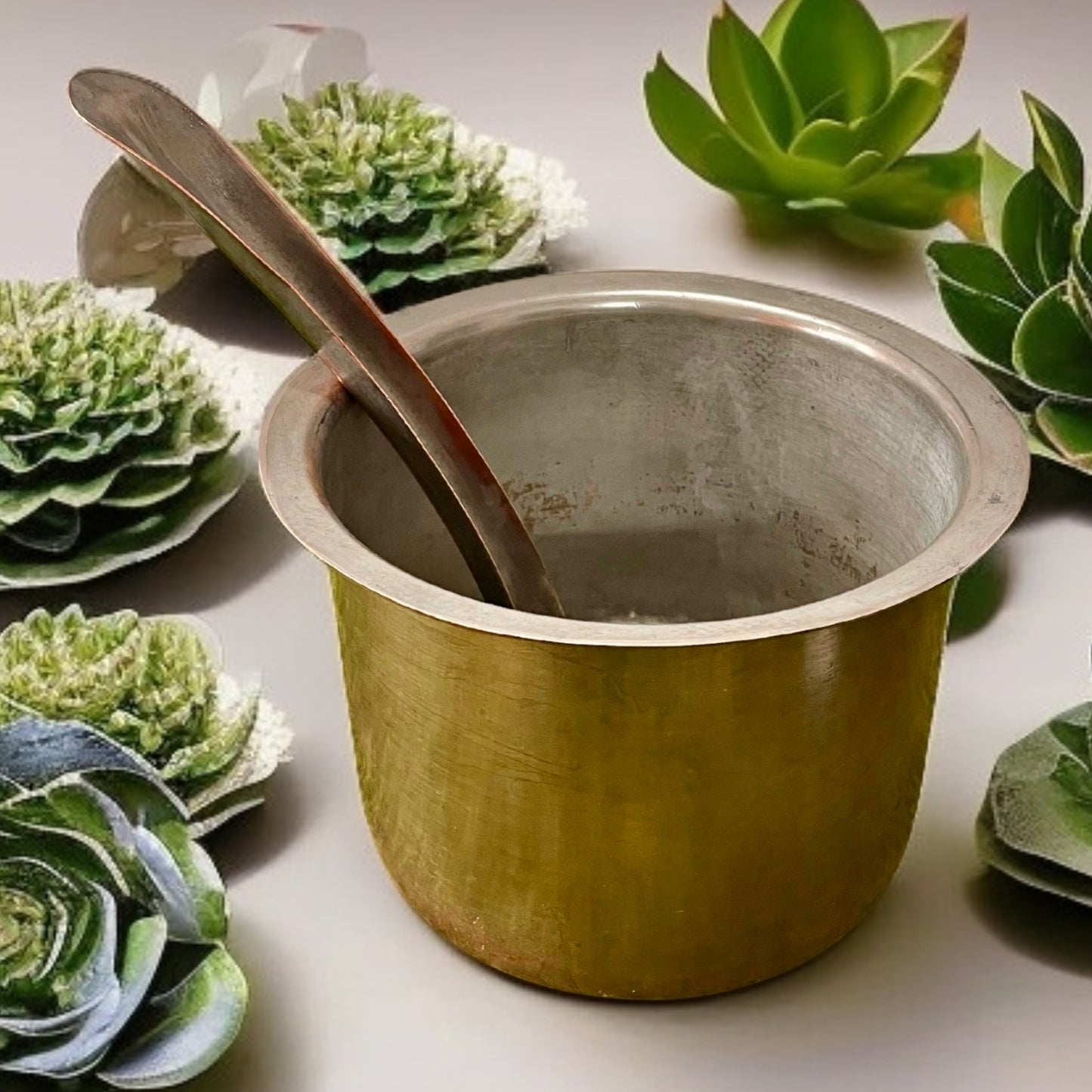 Antique Brass Cooking Bowl with Ladle | Lambi Haandi Set | Pital Rasoi Bartan