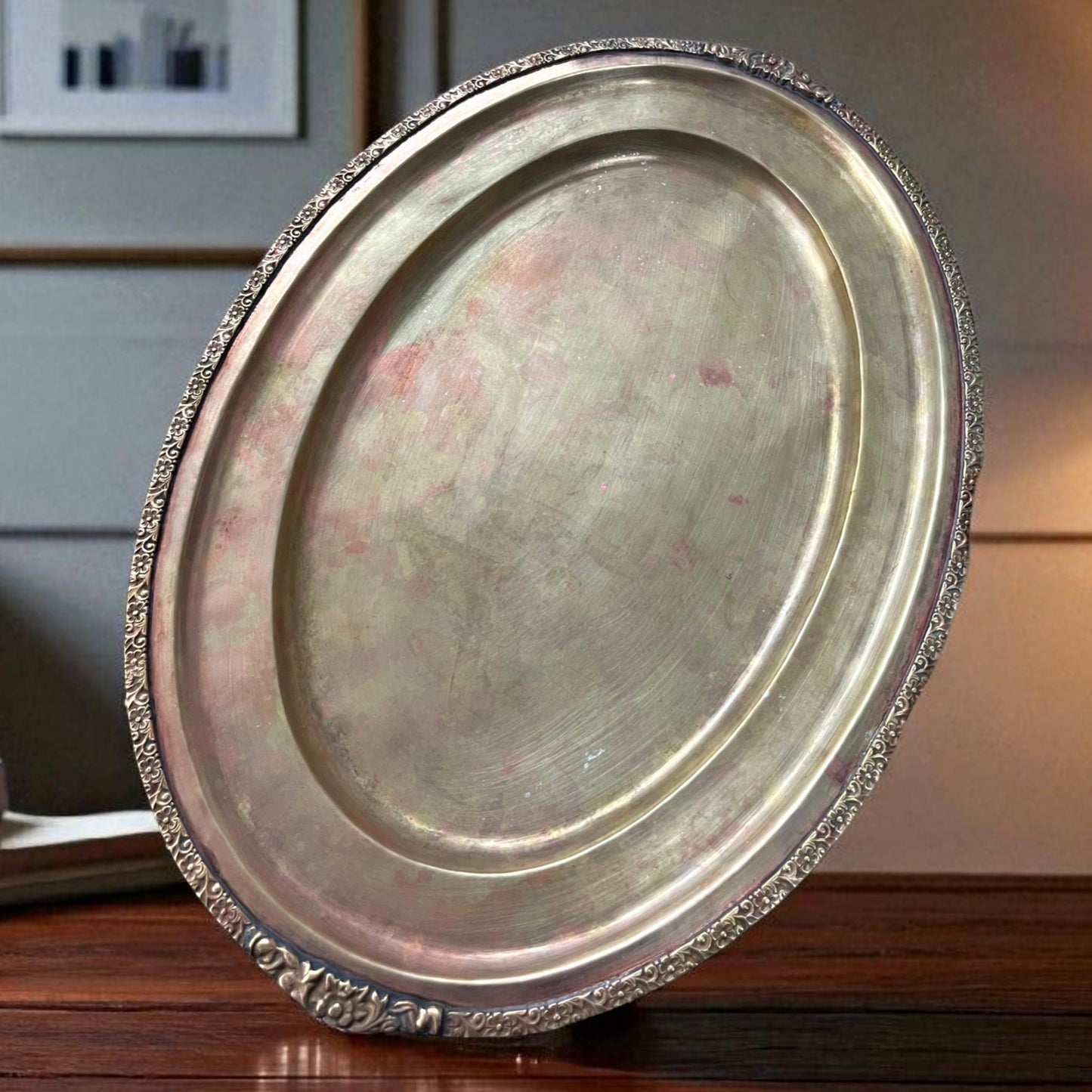 Antique Brass Tray with 2 Tong | Pital Traditional Serving & Decor