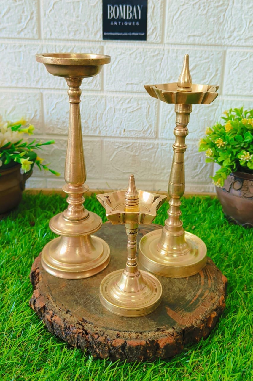 Antique Brass Samay Set of 3 - Oil Lamps