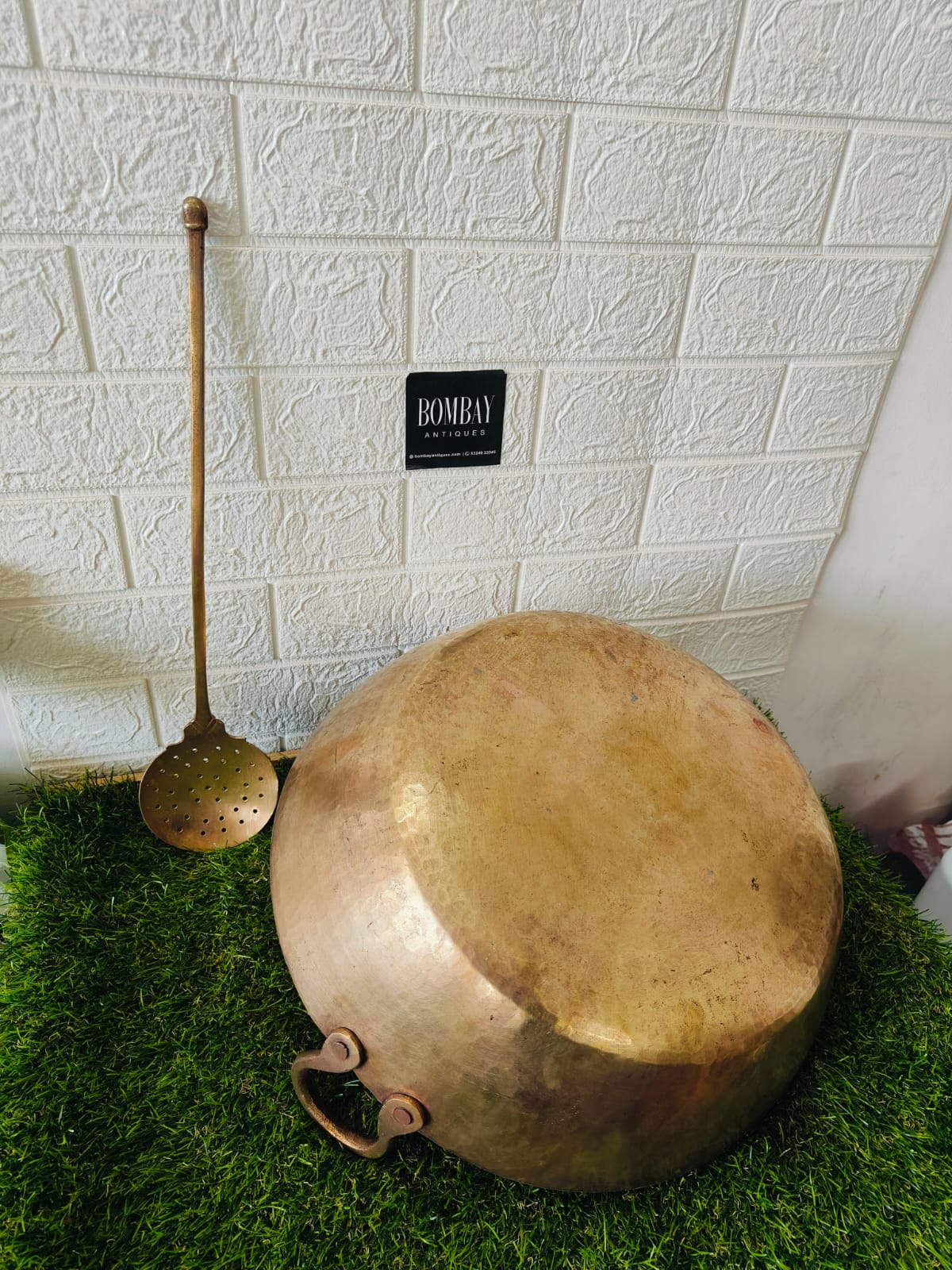 Antique Brass Big Size Kadai with Ladle | Traditional Cookware | Collectible Statement Piece