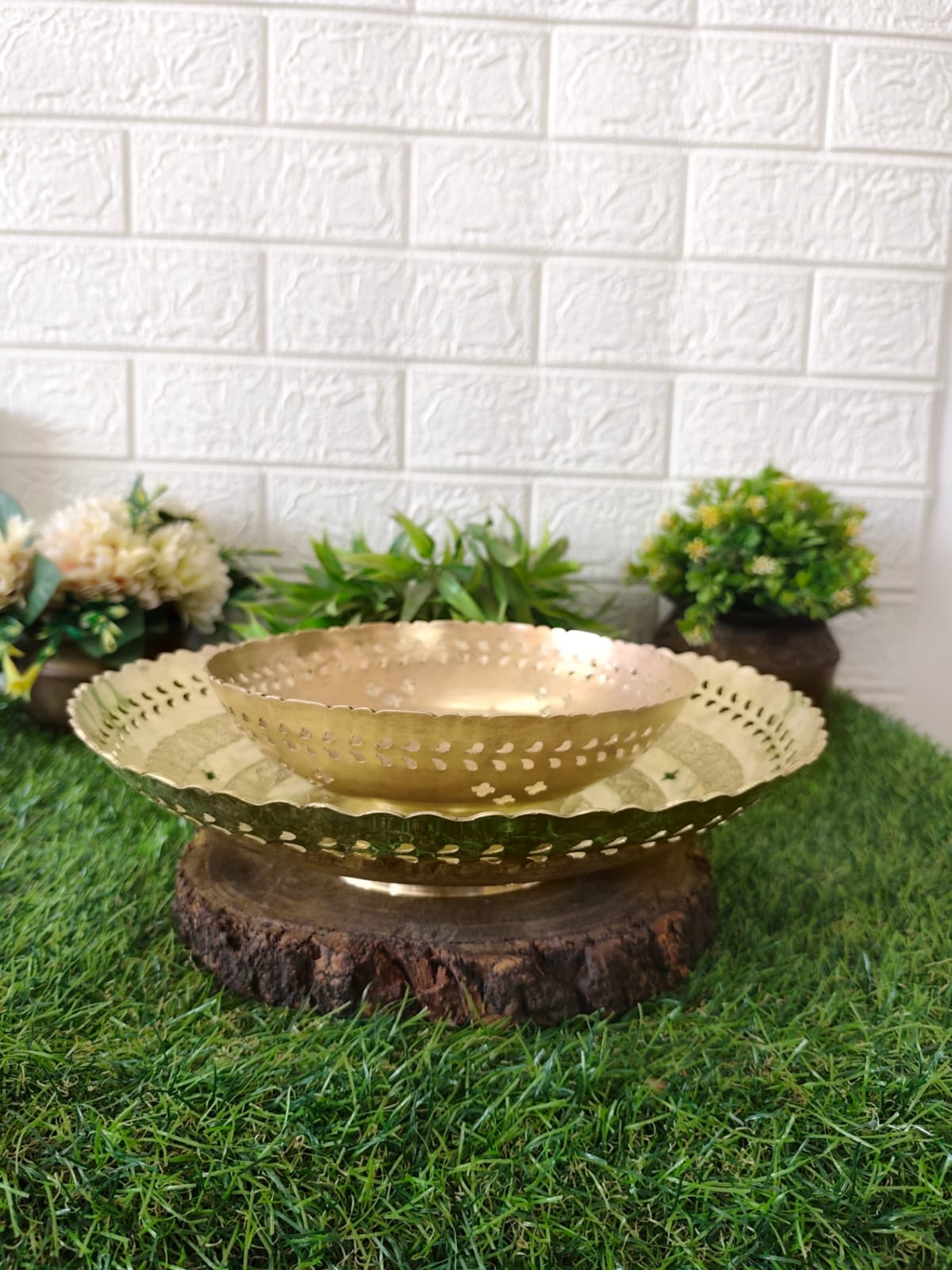 Antique Brass Serving Plates - Fruit Plates in Pair
