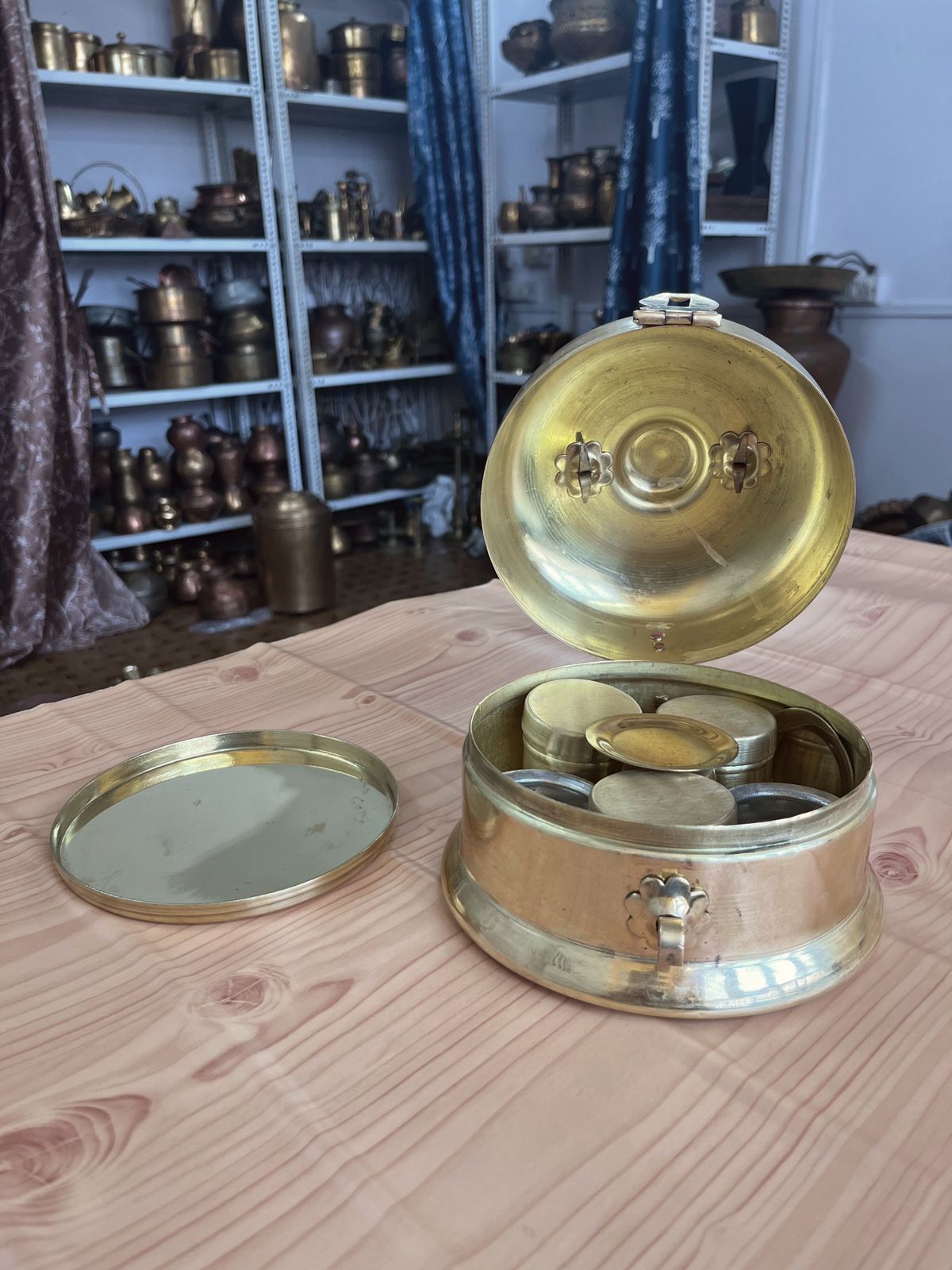 Vintage Brass Betel Nut Box - Pan Dabba - Bombay Antiques