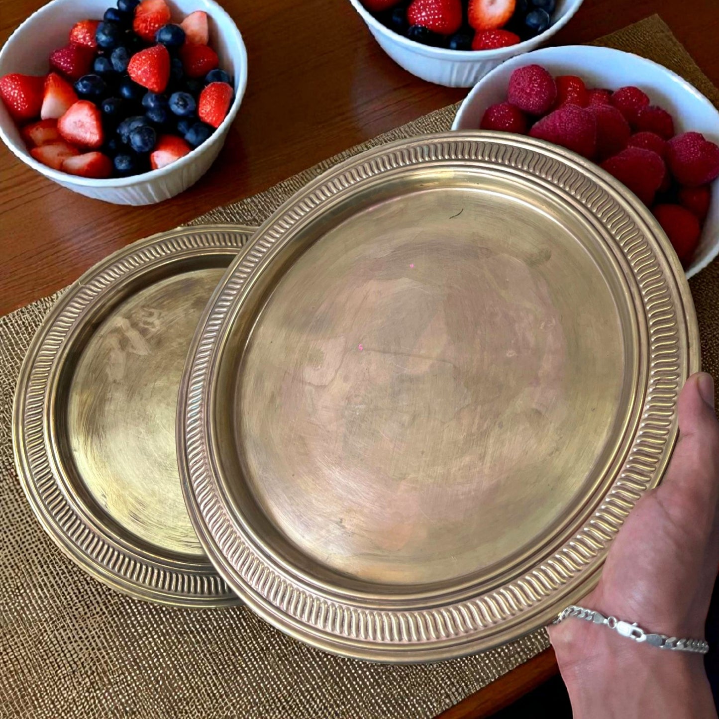 Antique Brass Plate Pair | Pital Traditional Dining Display Set