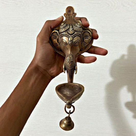 Antique Brass Wall Hanging Diya with Bell | Traditional Décor & Heritage Style