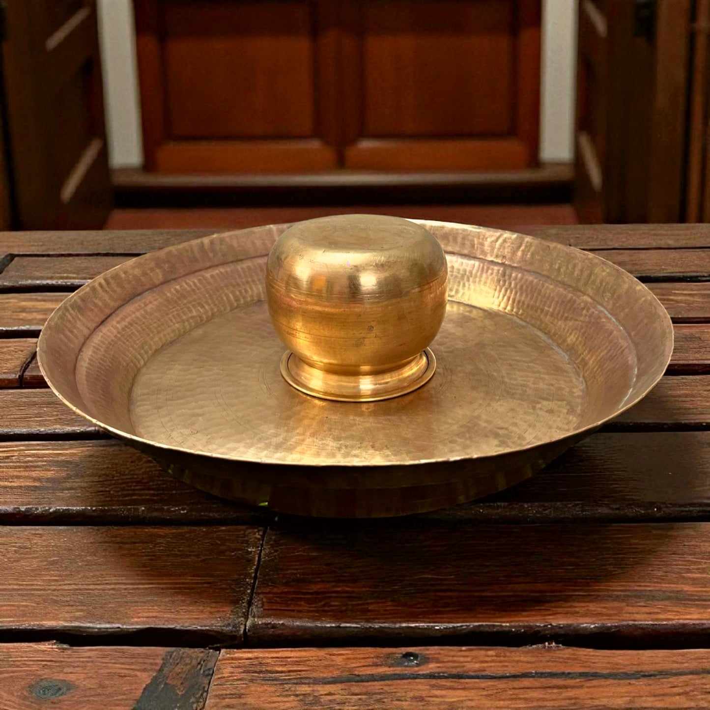 Antique Brass Parat with Kalash | Pital Traditional Kitchenware