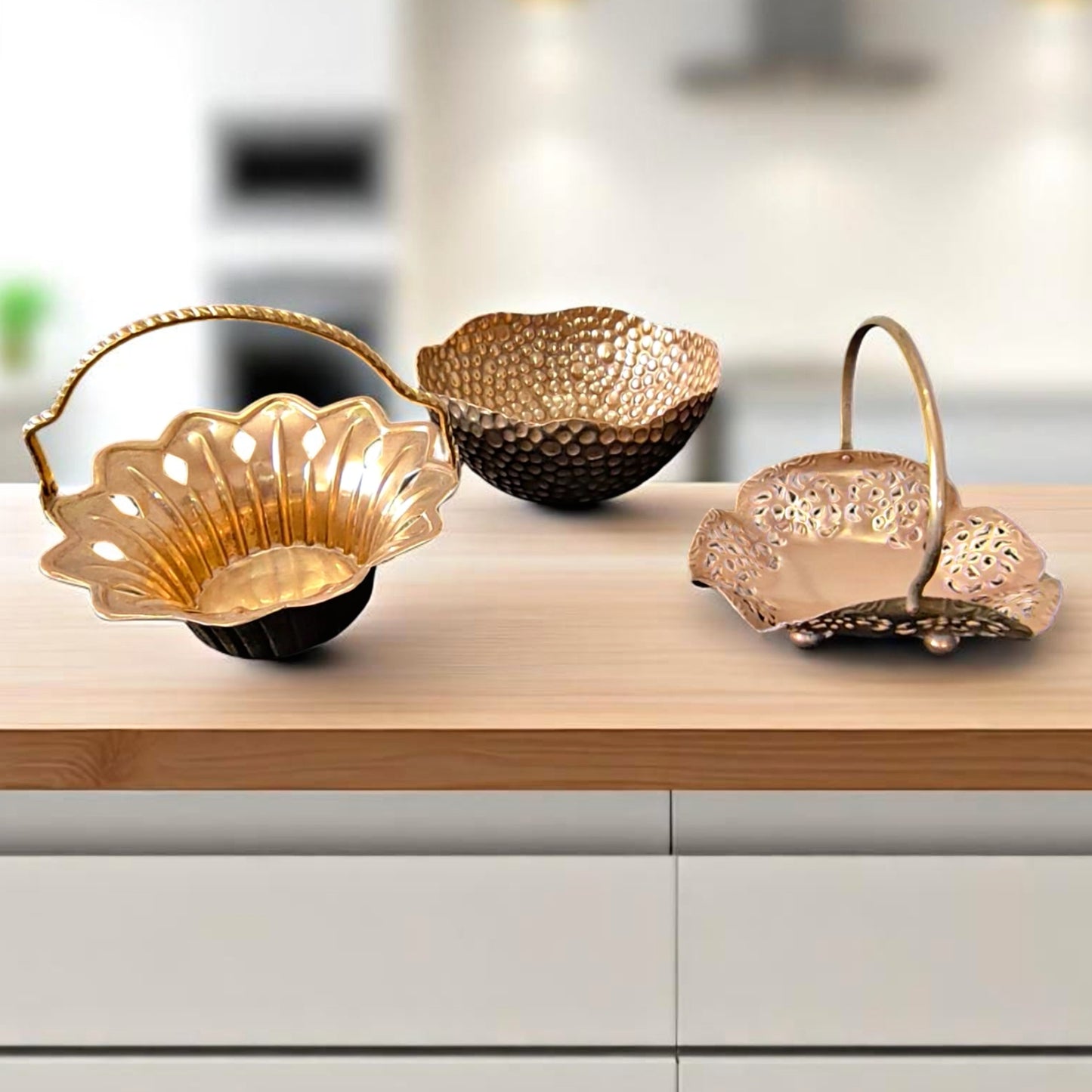 Antique Brass Bowl & Serving Basket | Pital Traditional Dining Utility