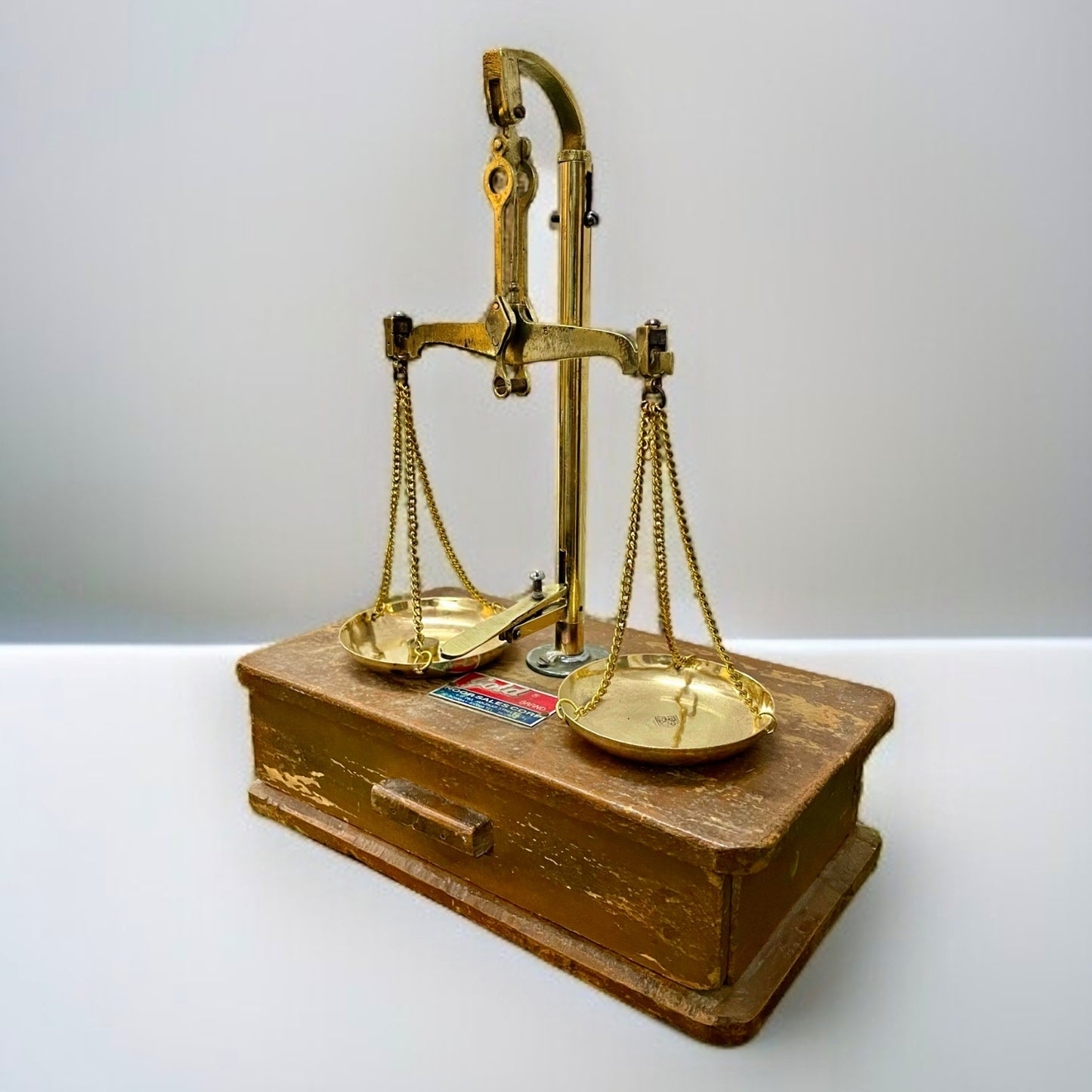 Antique Brass Weighing Scale with Wooden Base | Collector's Piece | Traditional Utility