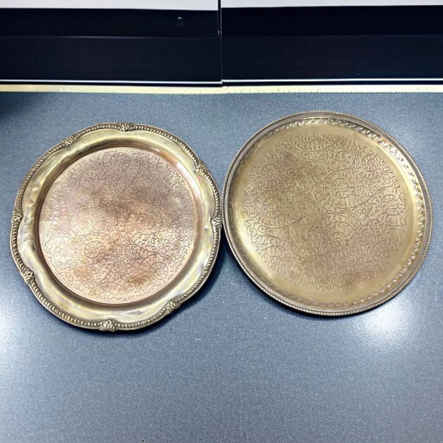 Antique Brass Plate Pair | Traditional Pital Thali with Ornated Border