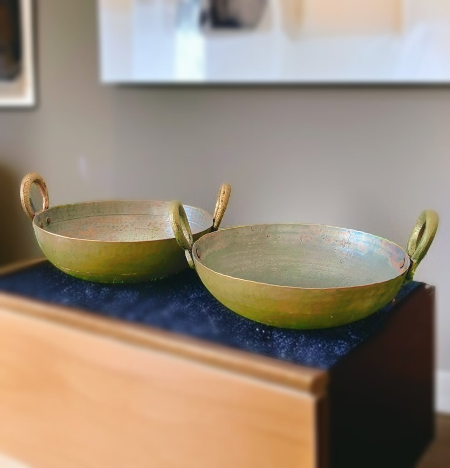 Antique Brass Cooking Kadai in Pair | Pital Cooking Items | Kitchen Utensils