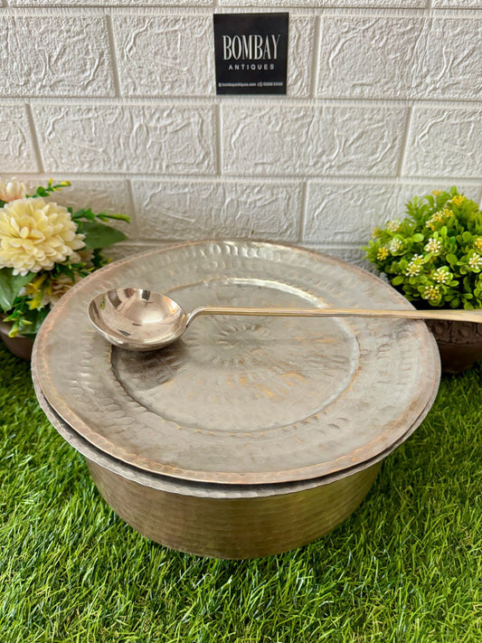 Antique Brass Langadi | with Lid & Ladle | Lagan Set | Rice Bhagoni | Tapeli | Kitchen Utensil