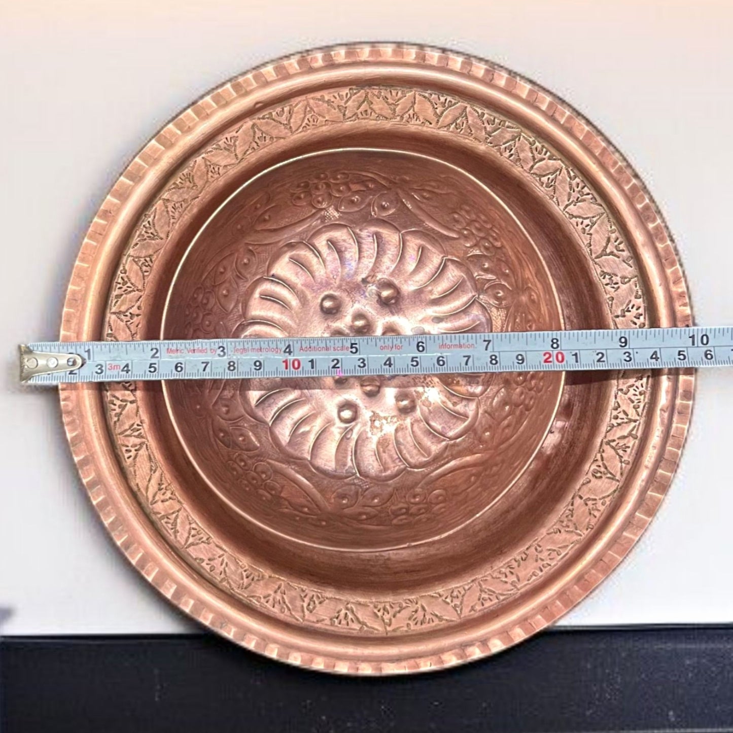 Antique Copper Engraved Bowl & Plate | Traditional Serving Rare Pair