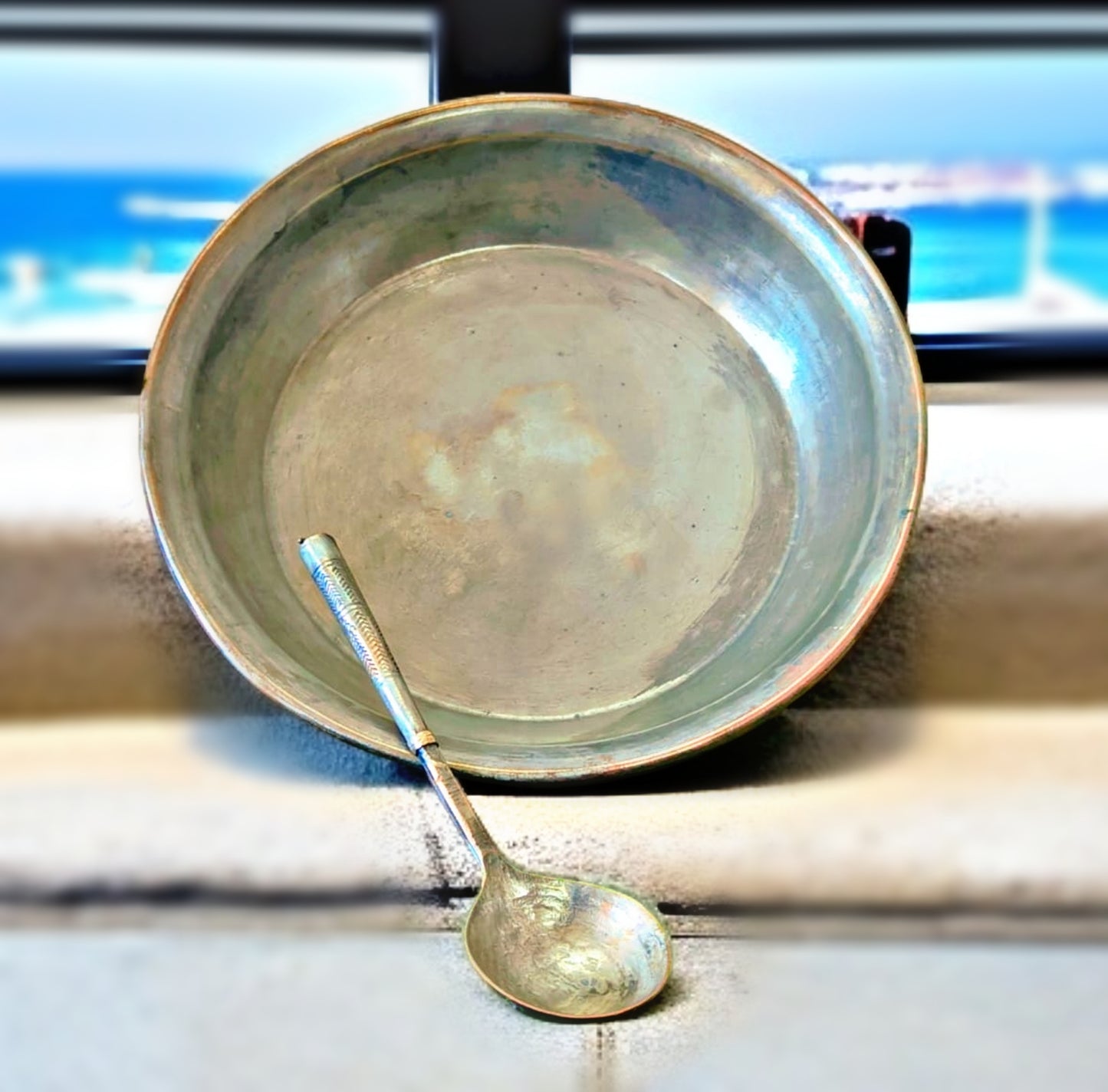 Antique Brass Rare Cooking Bowl | Taman with Ladle | Unique Deg with Spatula | Kitchen Utensil