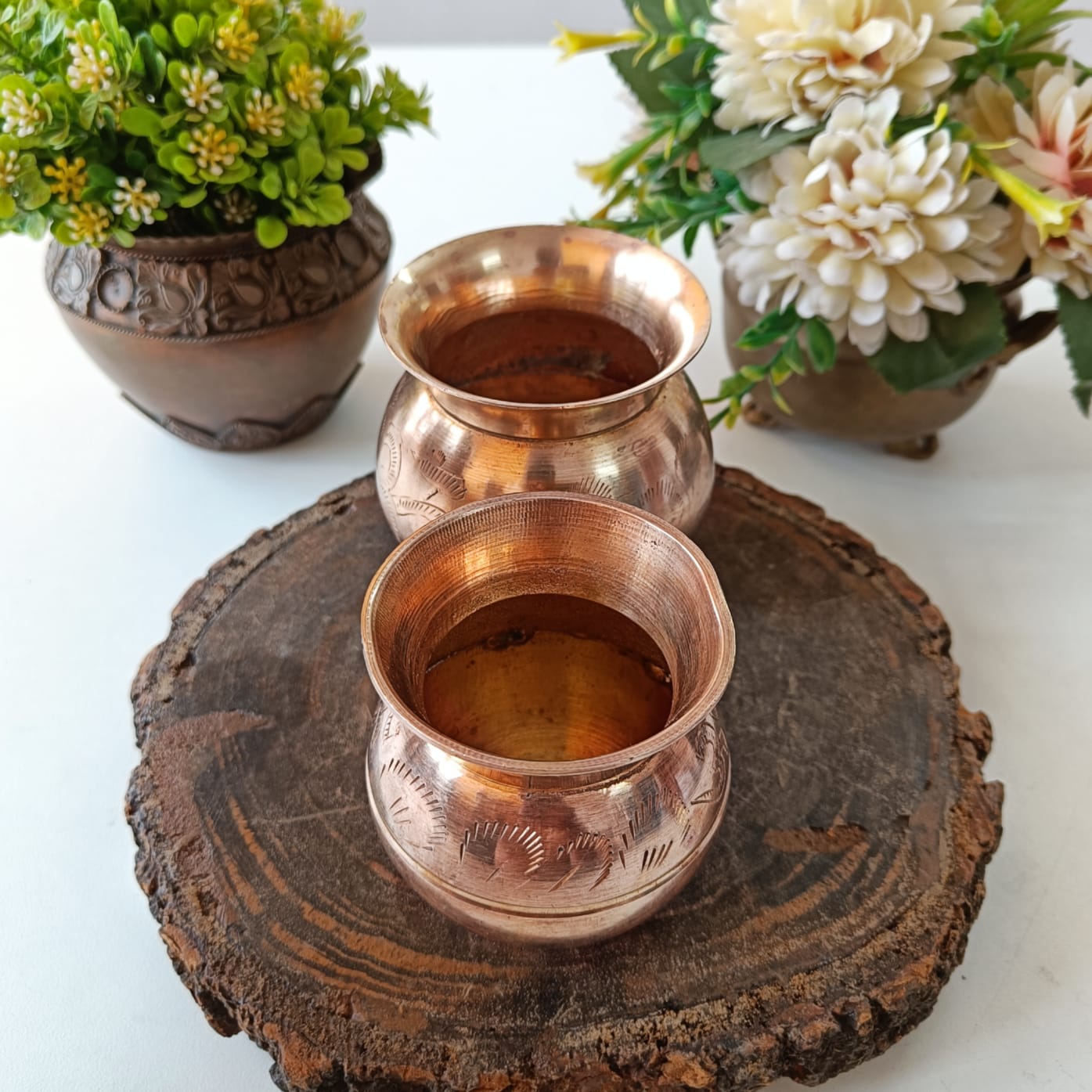 Antique Brass Small Kalash Identical Pair - Bombay Antiques
