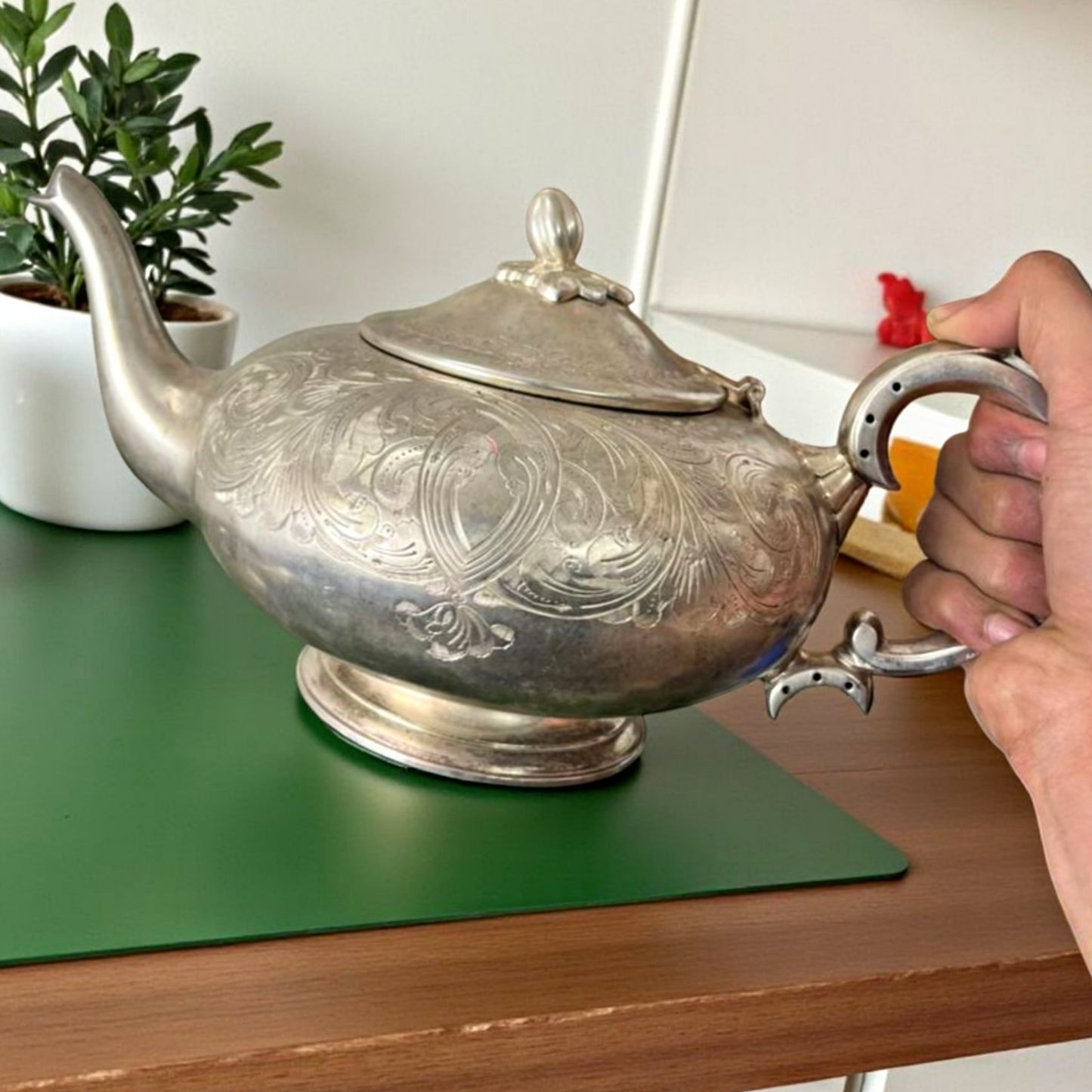 1985 Antique Brass Silver-Coated Tea Serving Set with Siders | Traditional Tableware & Décor