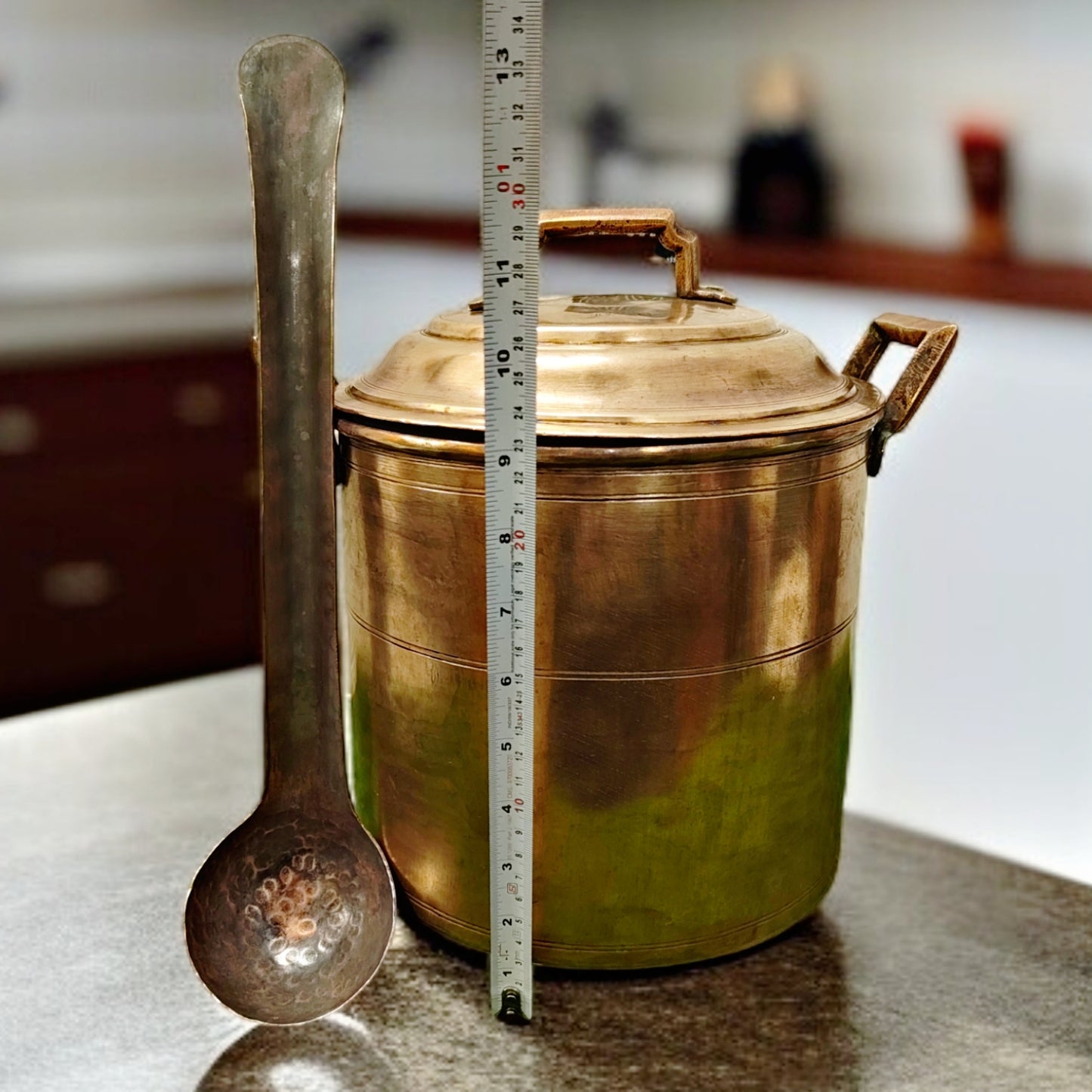 Antique Pital Cooking Bowl Set | Traditional Brass Lidded Patila with Laddle