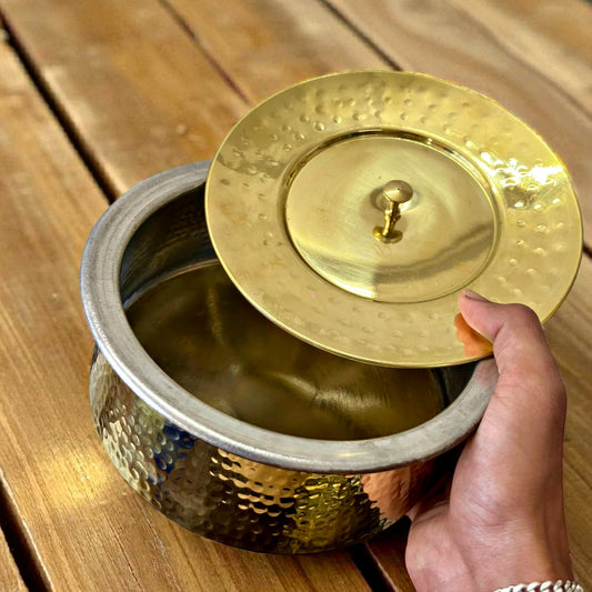 2.5L Brand New Brass Cooking Bowl with Lid | Traditional Kitchen & Dining Utensil