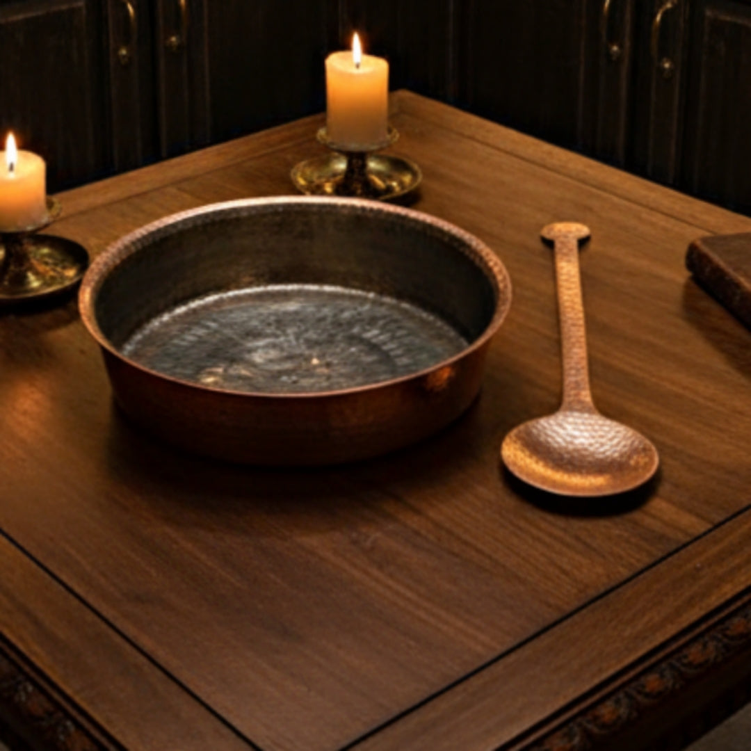 1972 Antique Copper Langadi with Brass Ladle | Traditional Kitchen & Serving Set