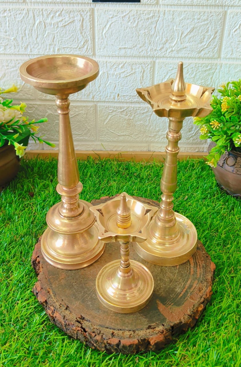 Antique Brass Samay Set of 3 - Oil Lamps
