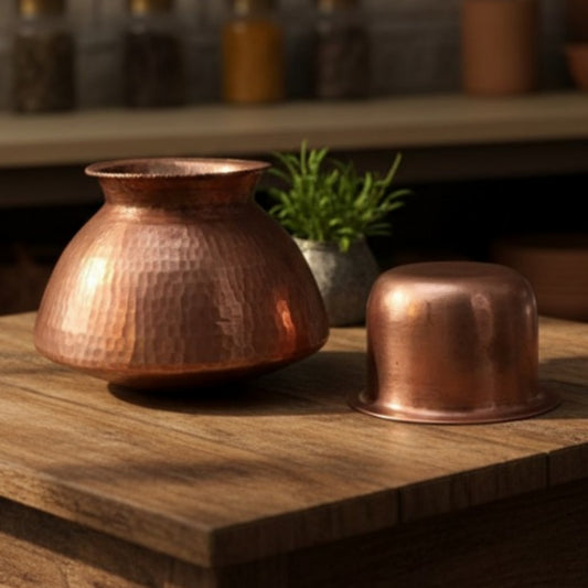 1978 Antique Copper Kalash With Pyala | Traditional Pital Display & Storage Set