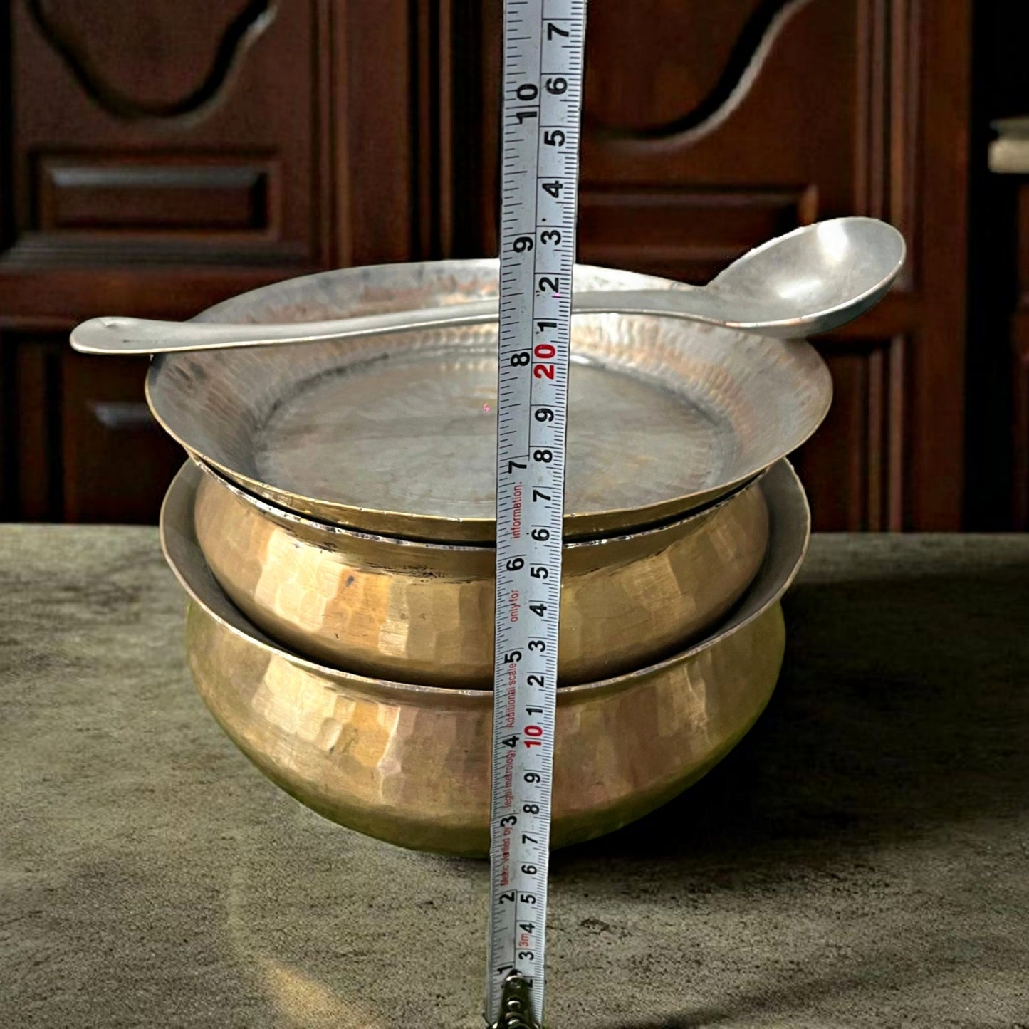 Antique Brass Deg Set with Lid & Ladle | Pital Traditional Cooking Vessel