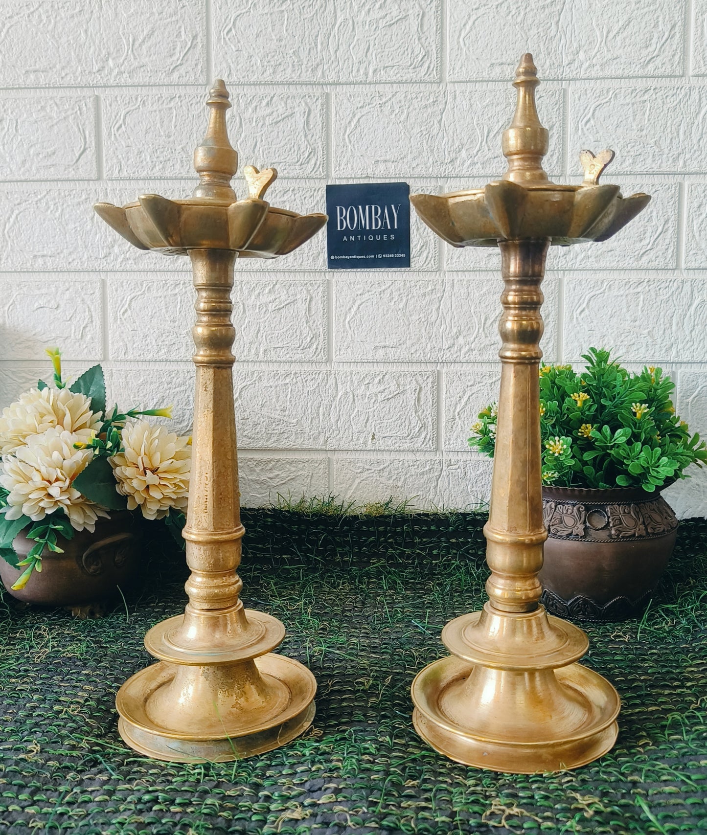 Antique Brass Rare Samay with Lid in Pair | Pital Lamps | Traditional Diya