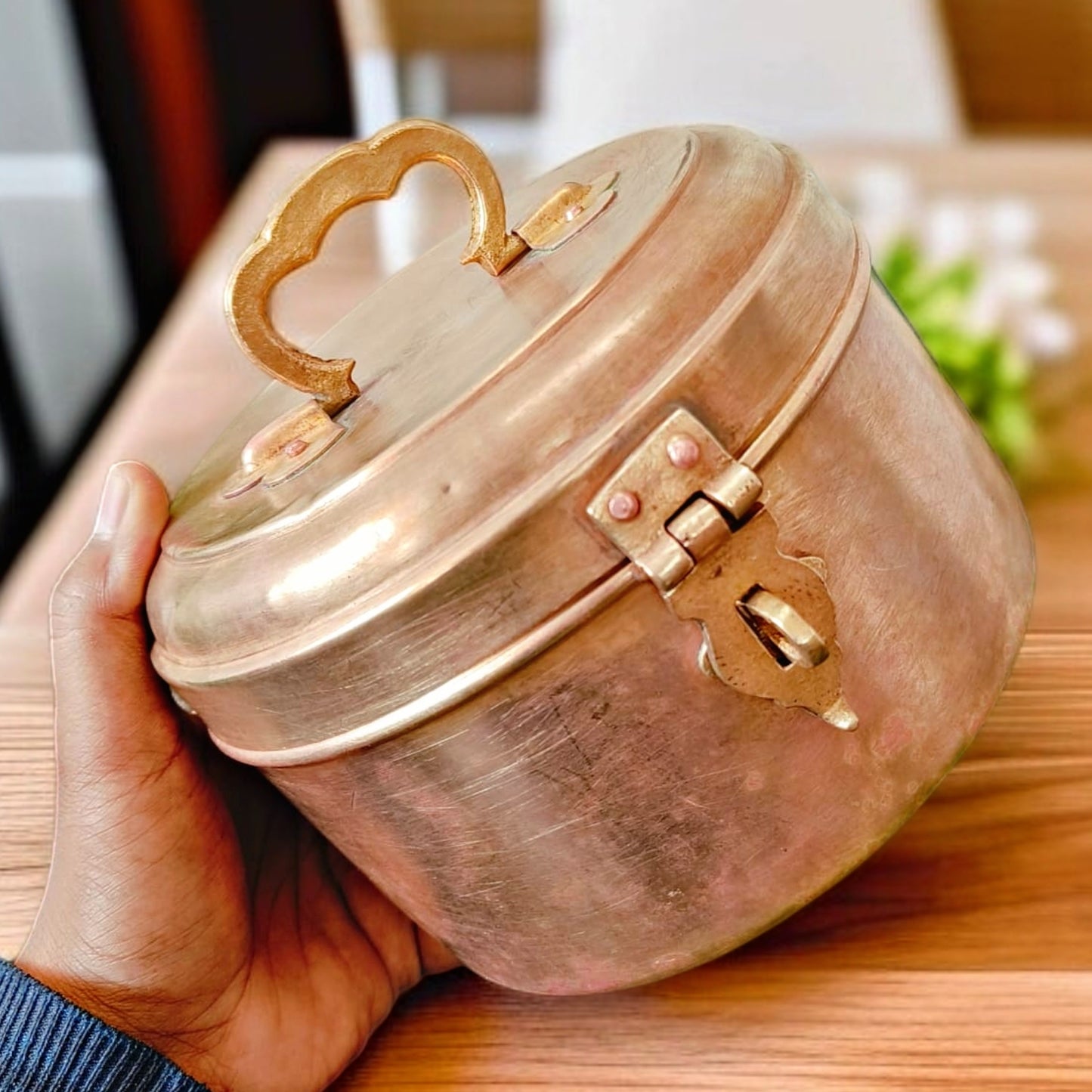 Antique Brass Storage Box | Traditional Pital Container | Utility & Décor Collectible
