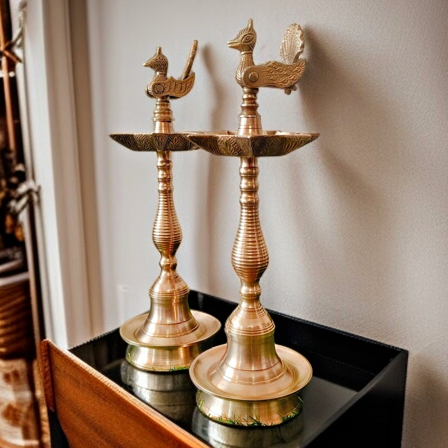 Antique Brass Samay in Pair | Temple-Style Diyas | Antiques