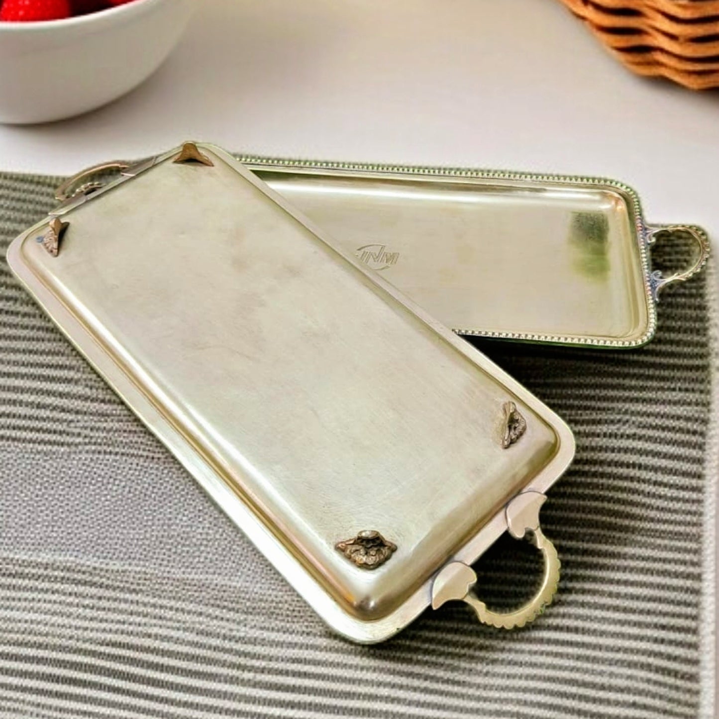 Antique Brass Serving Tray in Pair | Handcrafted Elegance | Tableware & Décor