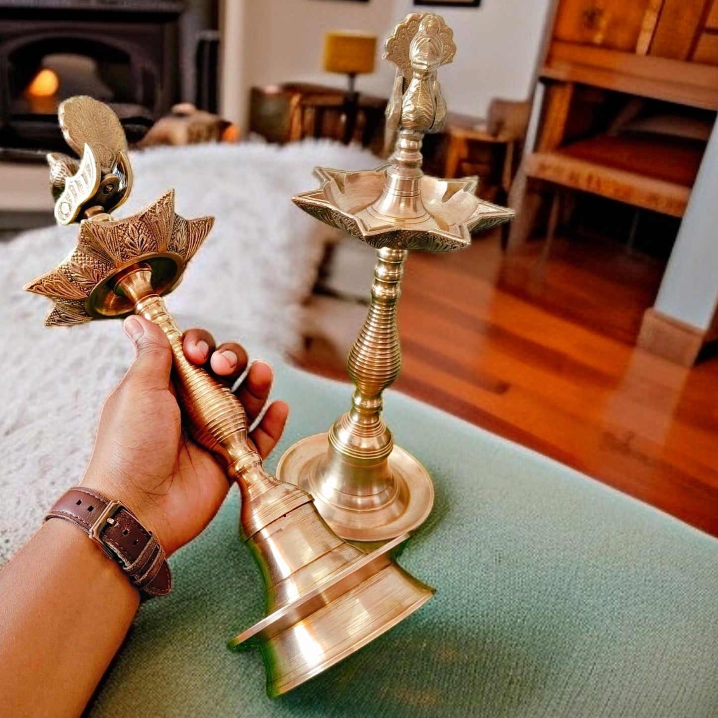 Antique Brass Samay in Pair | Temple-Style Diyas | Antiques