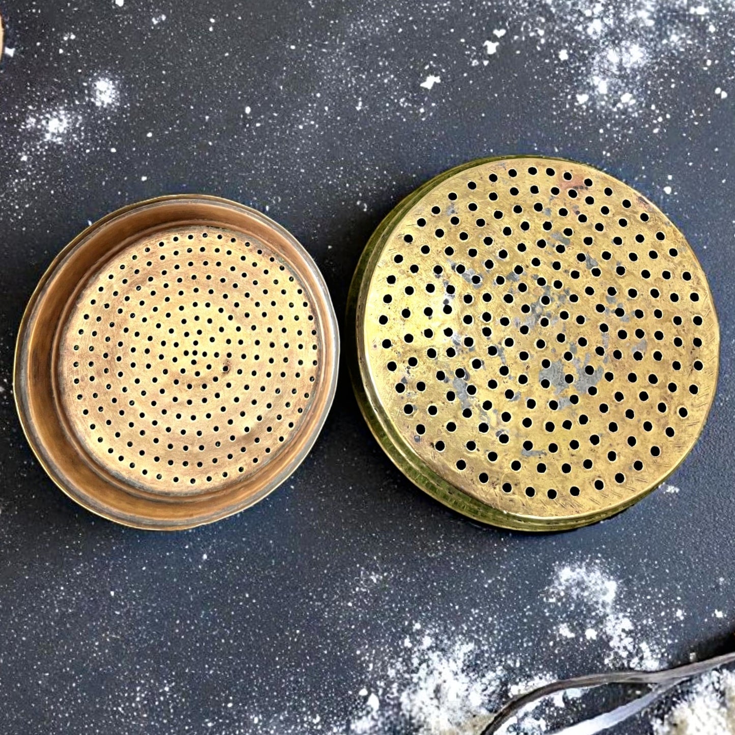 Antique Brass Colander in Pair | Traditional Kitchen & Table Collection