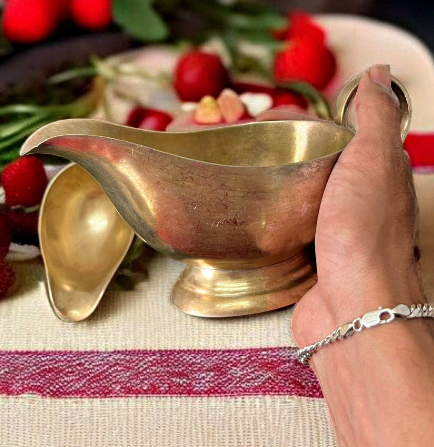 Antique Brass Gravy Boats Pair | Pital Traditional Serving Vessels