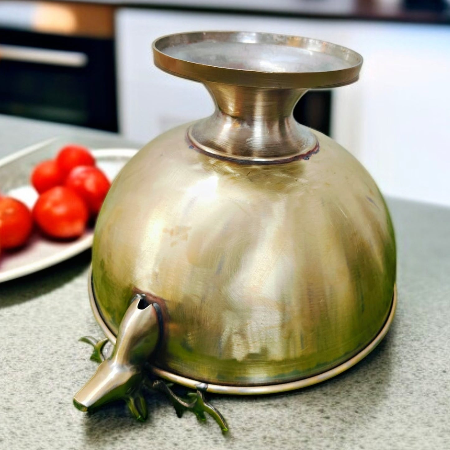Antique Brass Serving Bowl with Deer Handle | Pital Bowl with Raindeer Handles
