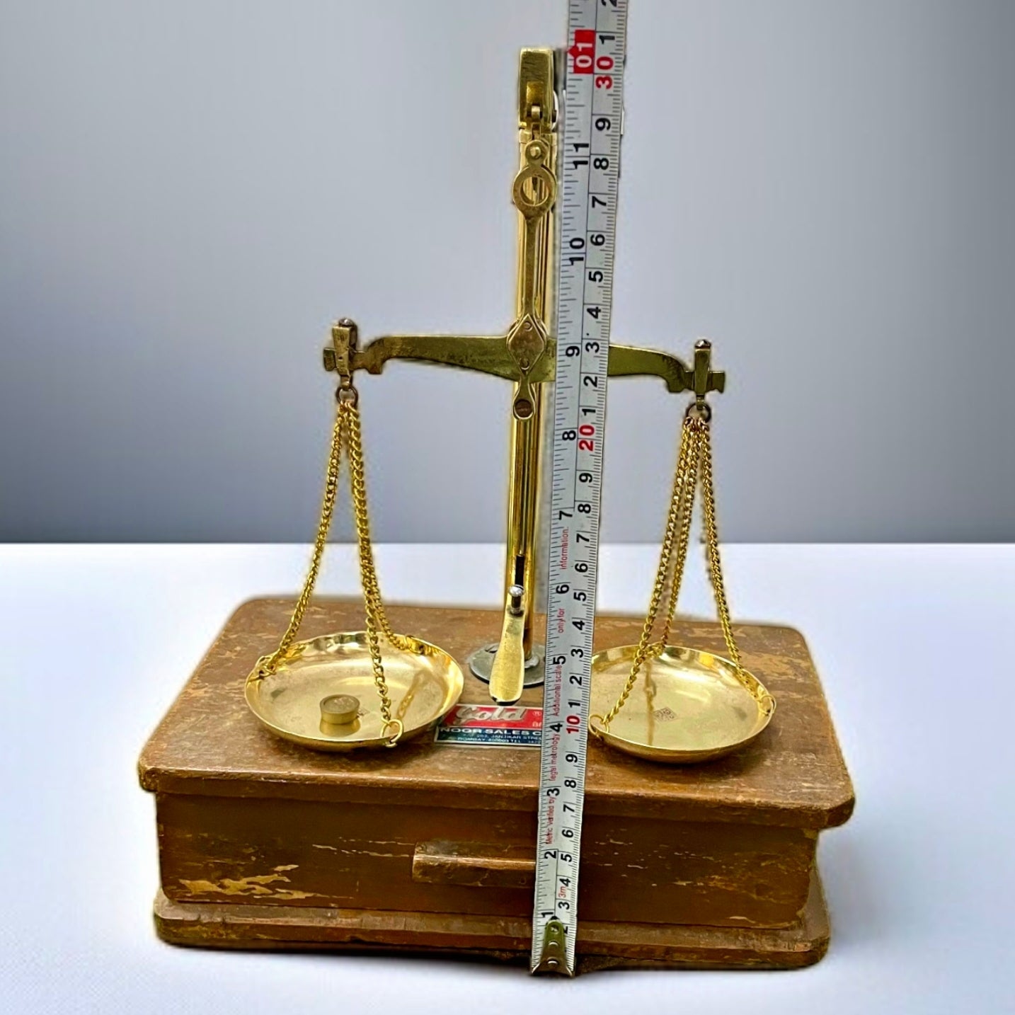 Antique Brass Weighing Scale with Wooden Base | Collector's Piece | Traditional Utility