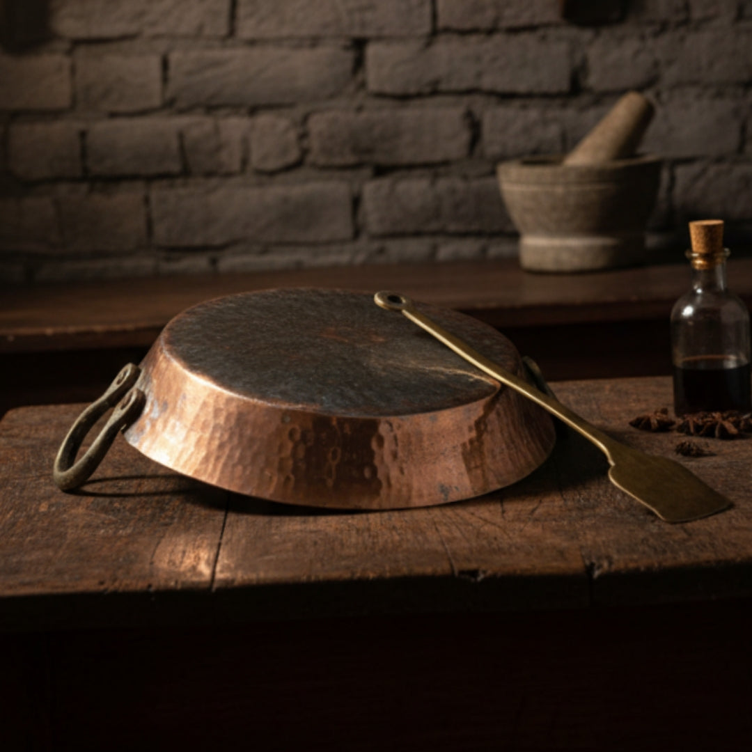 1977 Antique Copper Kadai with Brass Ladle | Traditional Cooking & Serving Set