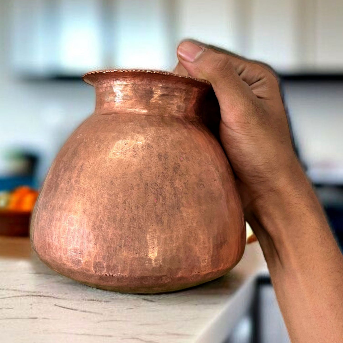 Antique Copper Kalash with Pyala | Tamba Traditional Round-Base Set