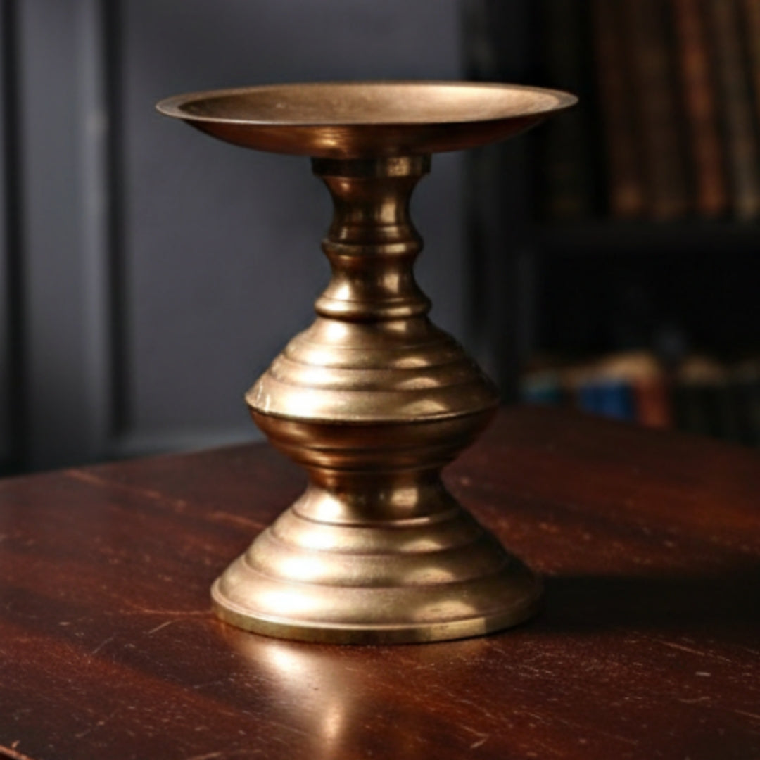 1985 Antique Brass Candle Holder | Traditional Decor Accent