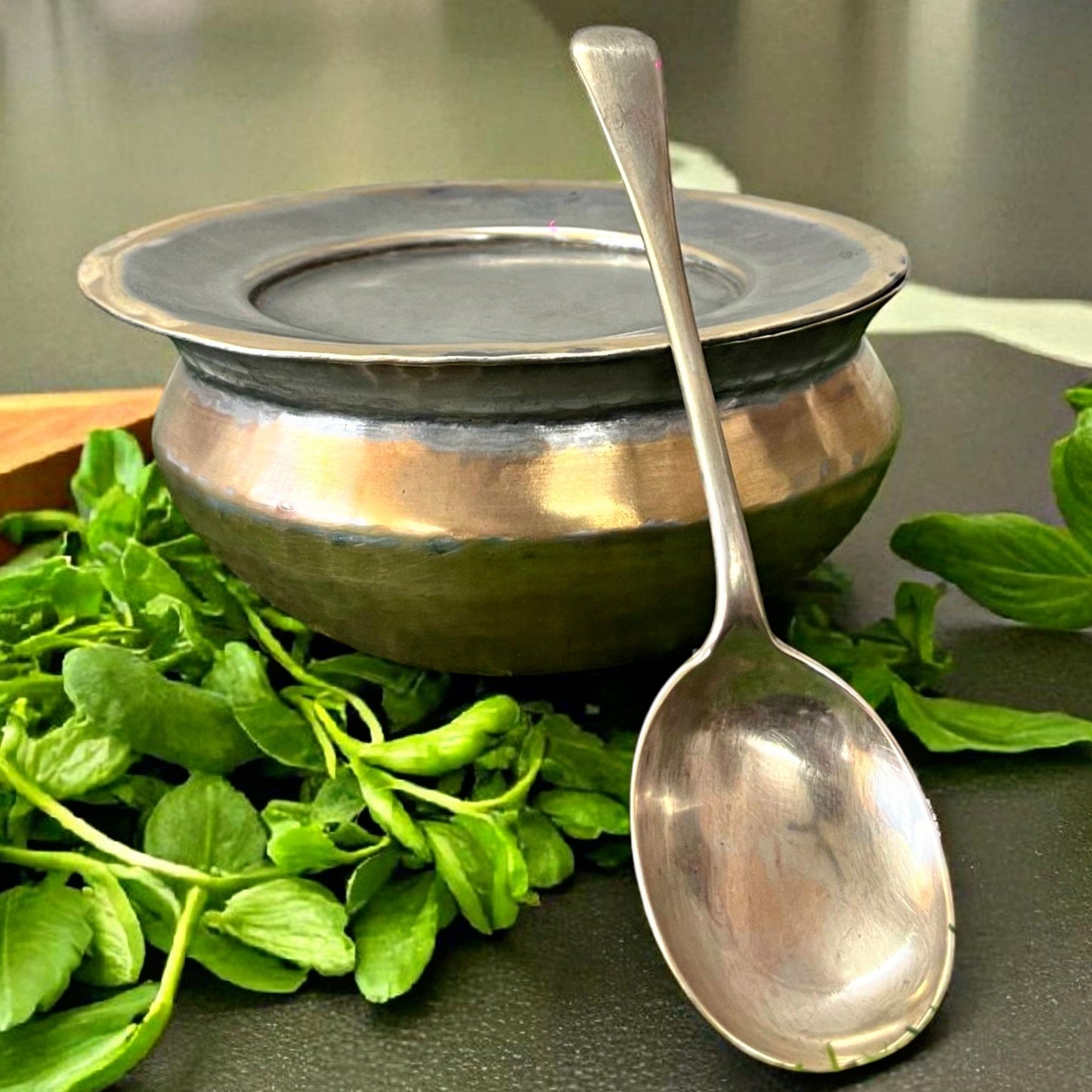 Antique Brass Cooking Bowl | Traditional Kitchen & Dining Utensil