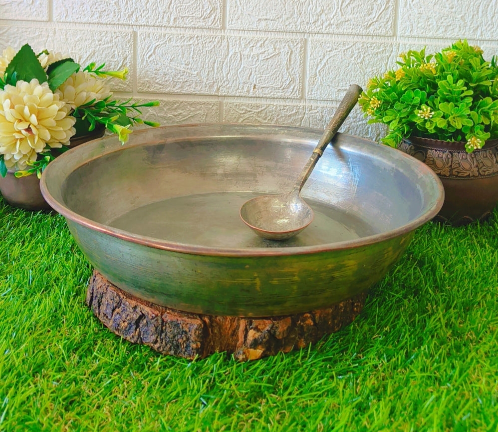 Antique Brass Rare Cooking Bowl | Taman with Ladle | Unique Deg with Spatula | Kitchen Utensil
