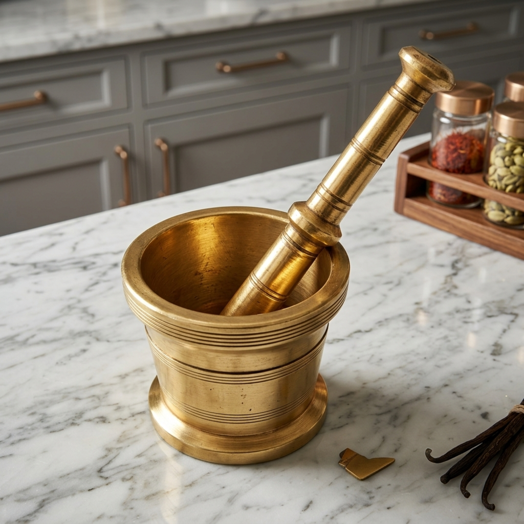 Antique Brass Khalbatta | Traditional Herb and Spice Grinder | Made in 1982