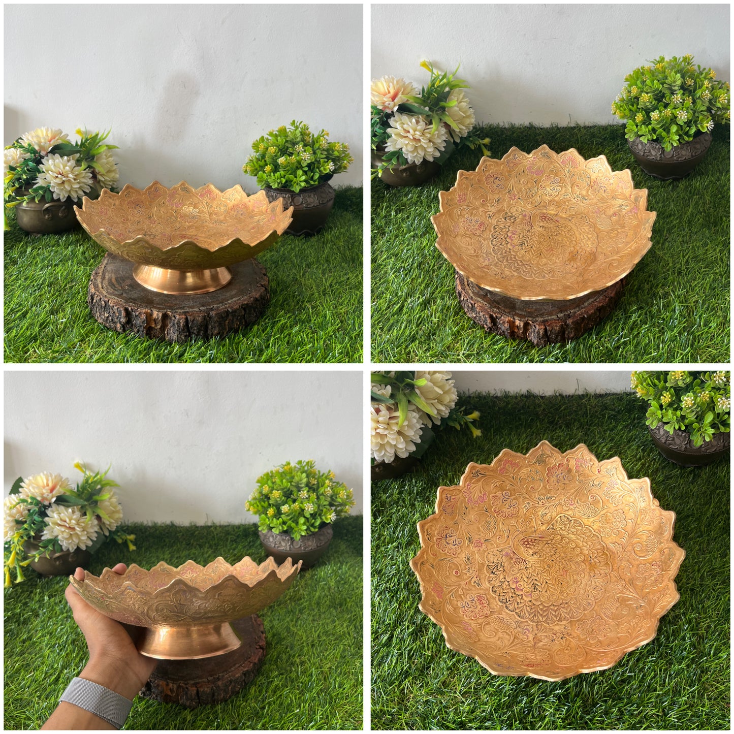 Antique Brass Engraved Fruit Bowl