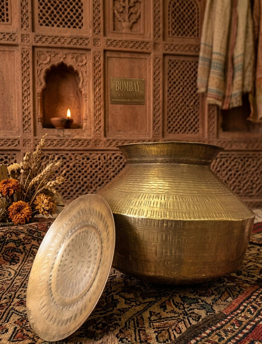 Antique Brass Cooking Bowl With Lid | Pital Bhagona | Matka | Traditional Kitchen Utensil