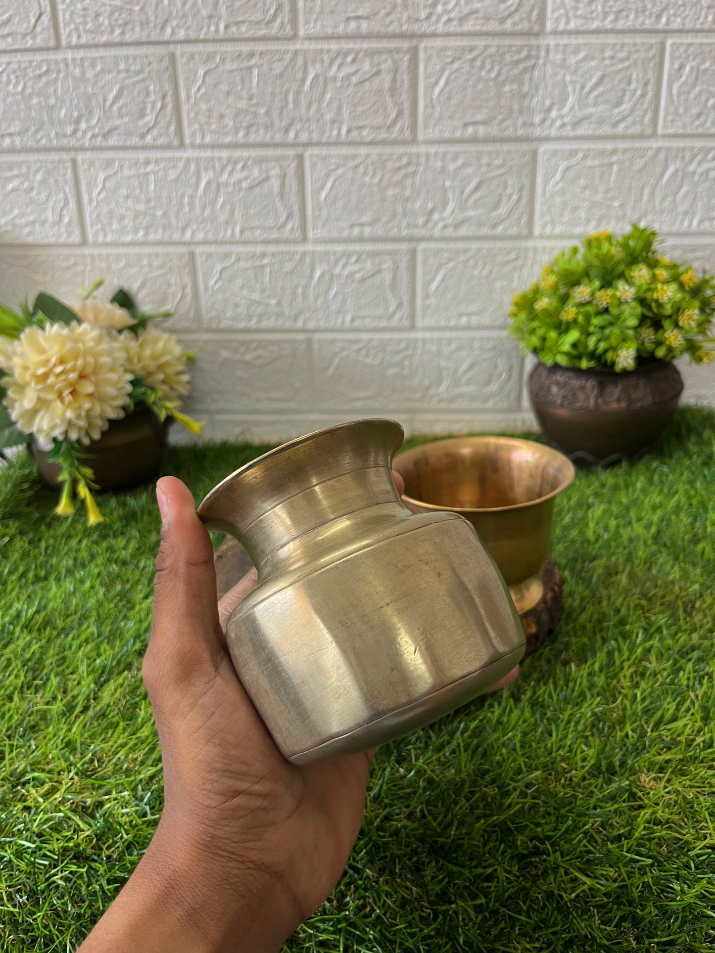 Brass Kalash and glass - Antique Lota