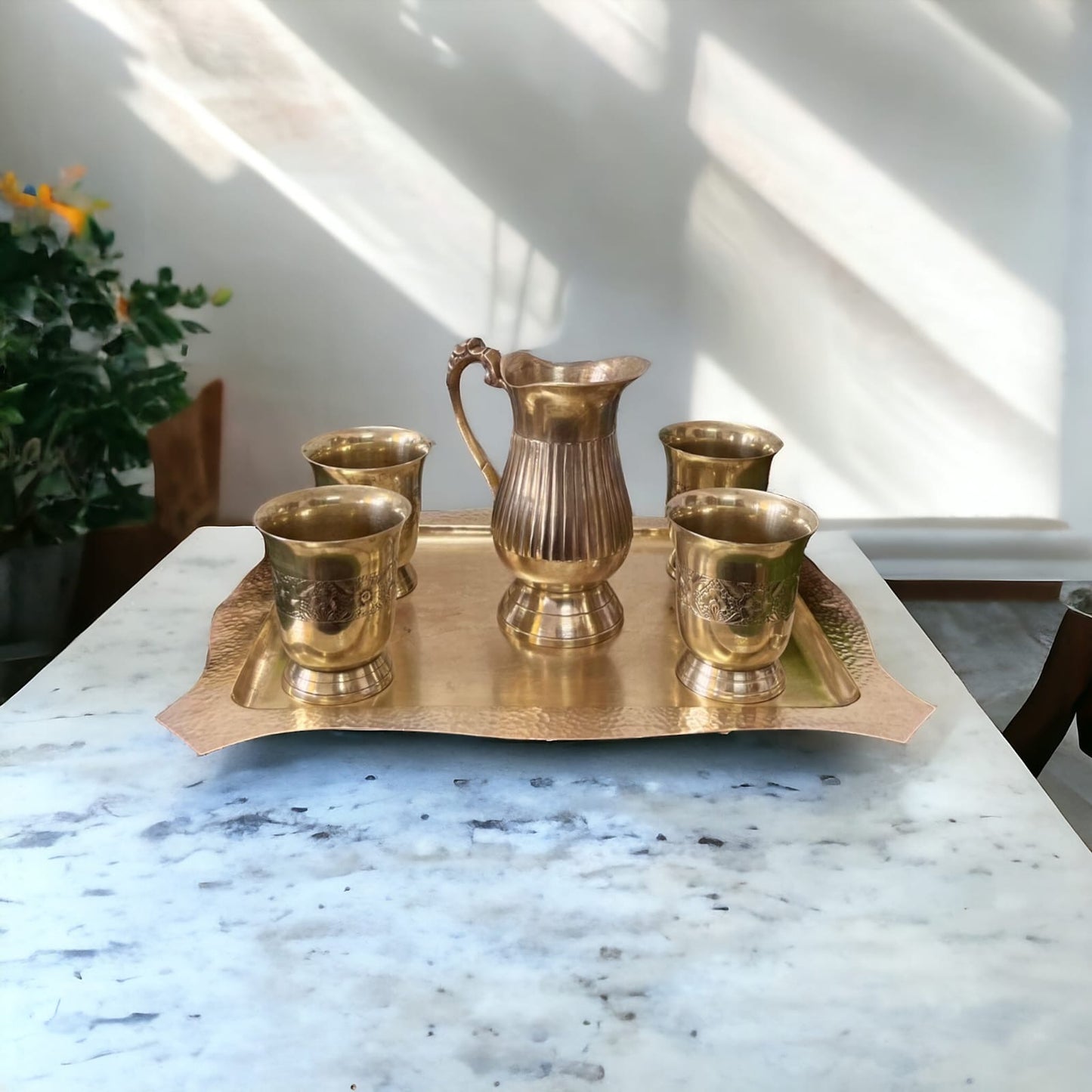 Brass Refreshment Set - Antique Jug & Glass Set