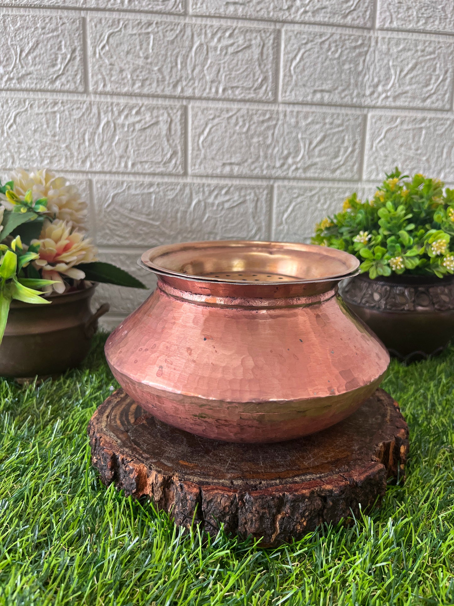 Copper Cooking Bowl With Brass Lid - Antique Cookware