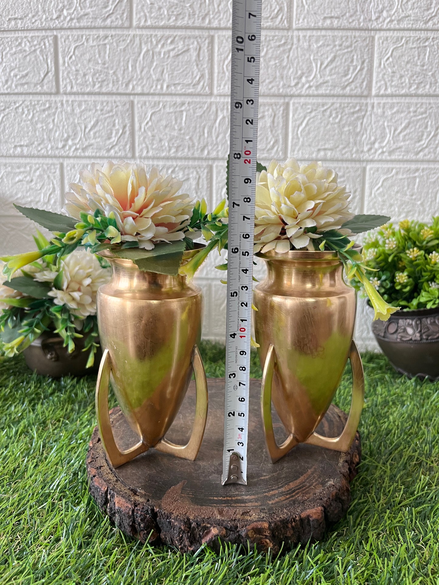 Brass Flower Vase In Pair - Antique Decor Item