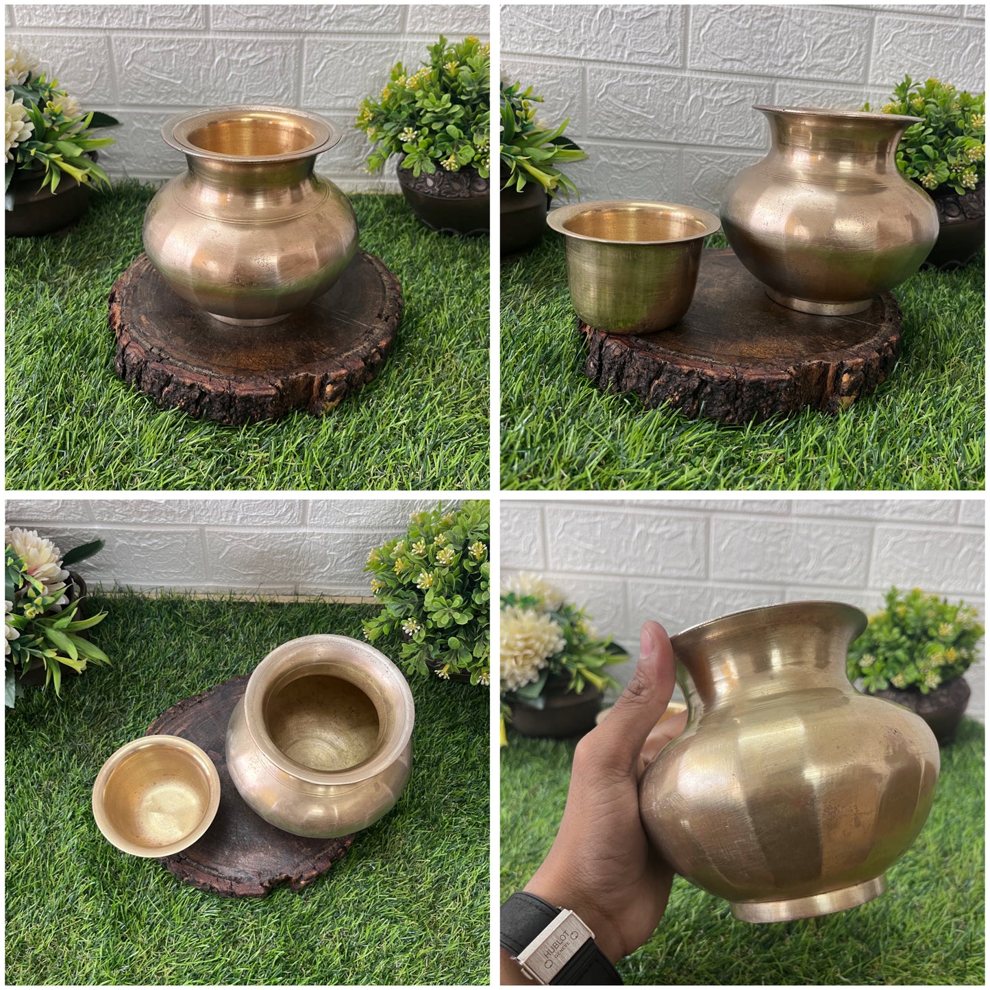 Bronze Kalash With Brass Pela - Antique Kaansa Lota With Glass