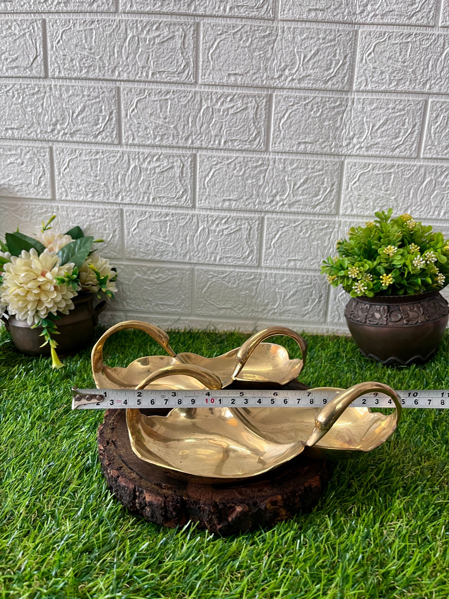 Antique Brass Swan Shaped Serving Bowls In Pair