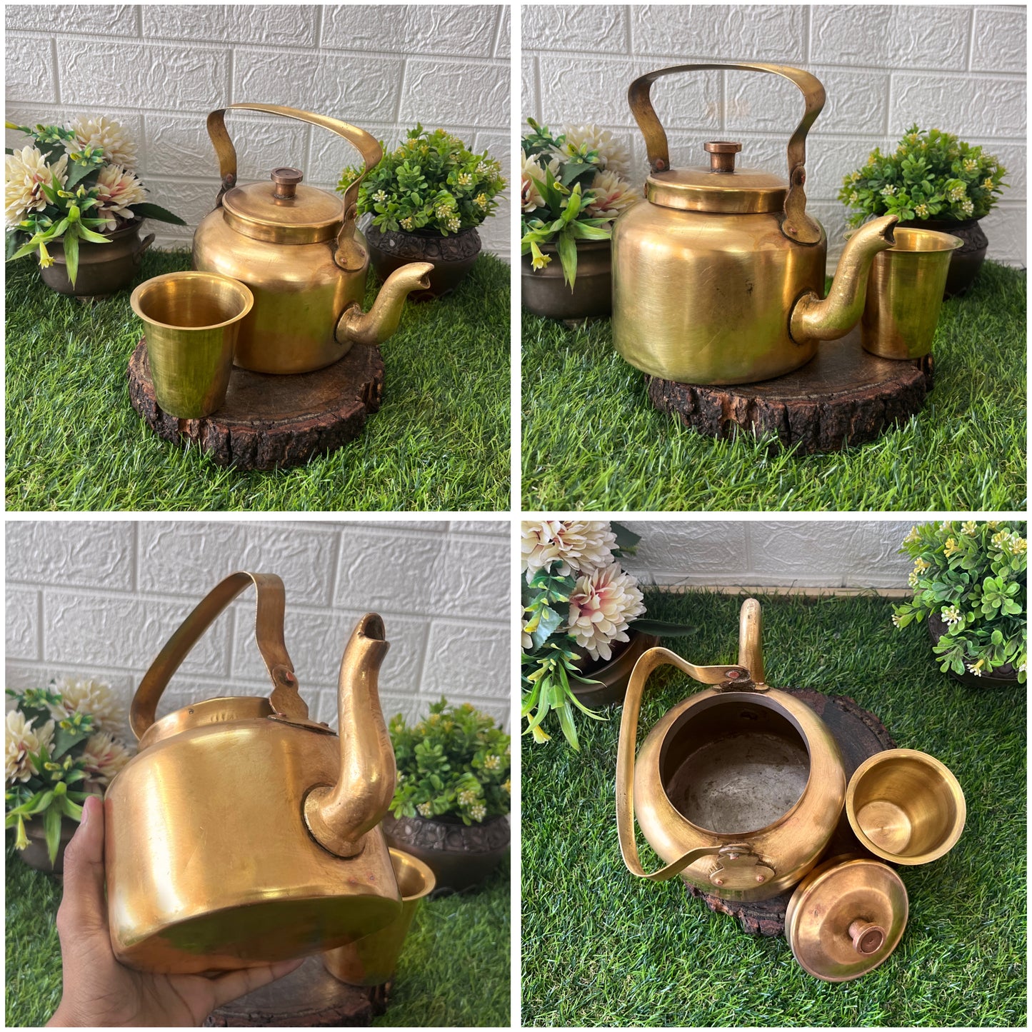 Brass Kettle With Glass - Antique Serving Item