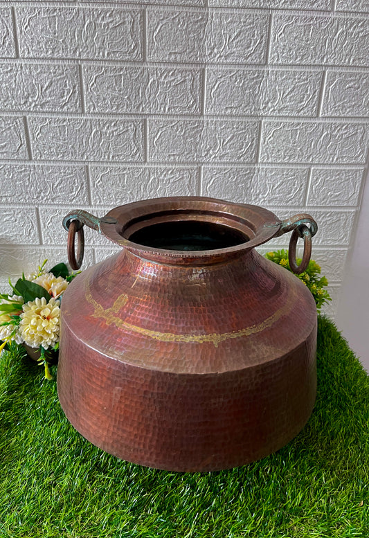 Antique Hammered Big Copper Pot with Solid Handles